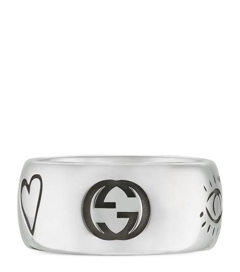 GUCCI Sterling Silver Blind for Love Heart Band Ring 61.